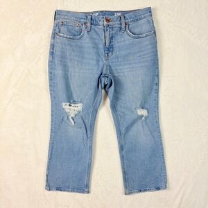 J.Crew Jeans Women Sz 29 Petite Demi Boot Crop Distressed Light Wash Blue Denim